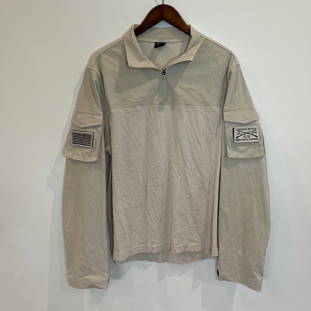 Grunt Style Mens Tan Ripstop Tactical Quarter Zip Pullover Utility Shirt Size L